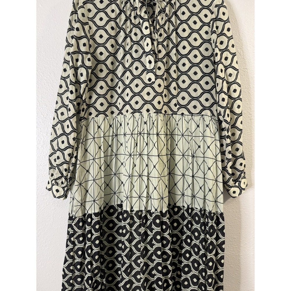 0039 Italy Milly Long Dress 100% Cotton Tiered Mixed Print Maxi Lagenlook Medium - Picture 5 of 14
